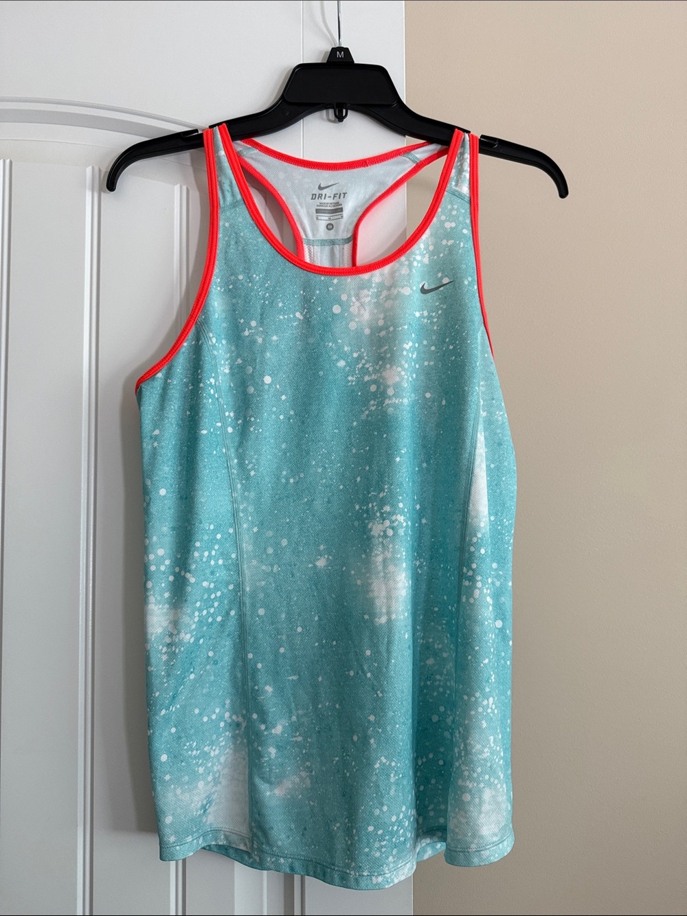 Nike Dri-FIT Racerback Tank Top Medium Aqua Blue Neon Coral Athletic Workout Top